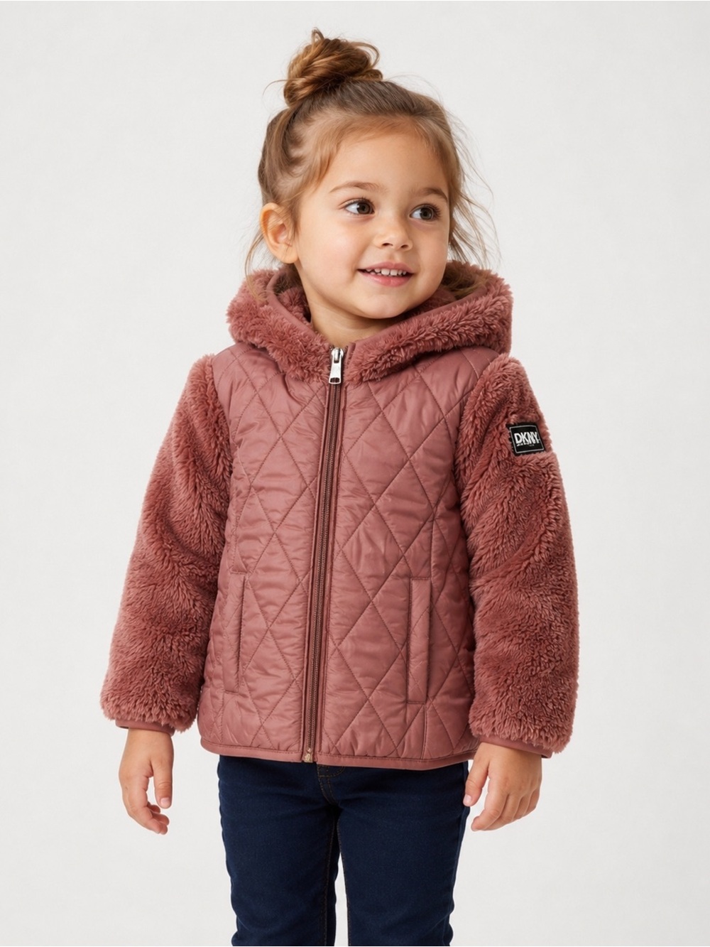 DKNY Sport Toddler 3T Pink Quilted Faux Fur Jacket